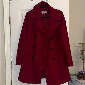 Anne Klein Burgundy Double-Breasted Pea Coat